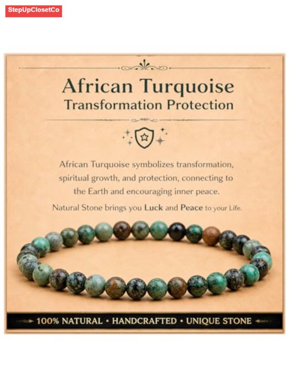 Natural African Turquoise Gemstone Stretch Bracelet 8mm Unisex Meditation